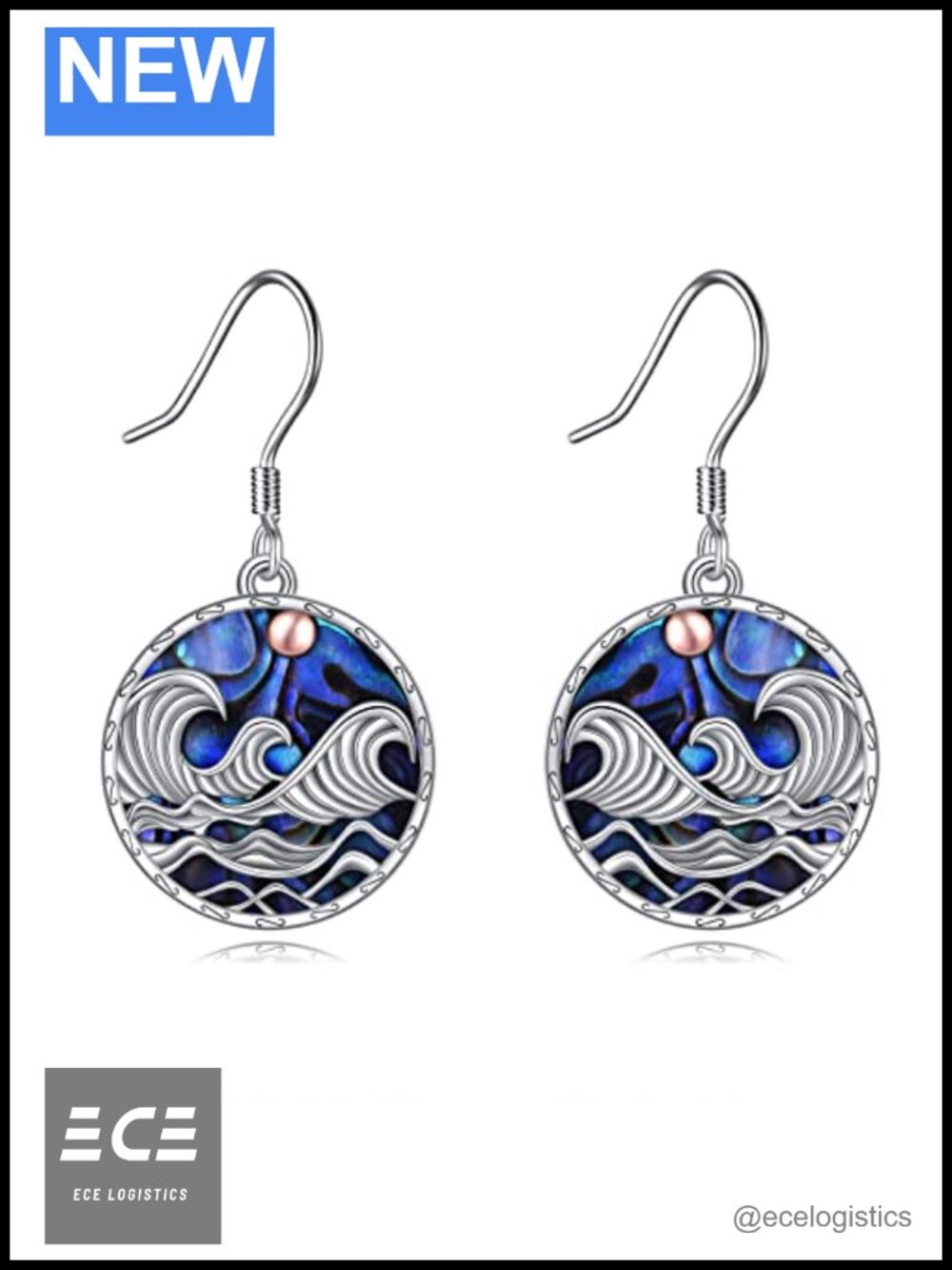Sterling Silver Abalone Ocean Wave Dangle Earrings Beach Jewelry